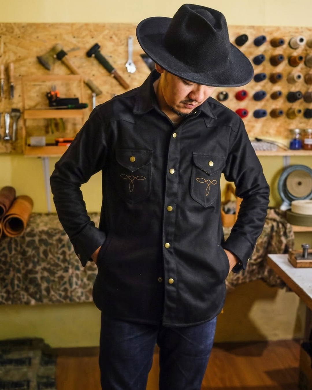 Western Shirt - Selvedge Denim Black x Black - Image 8
