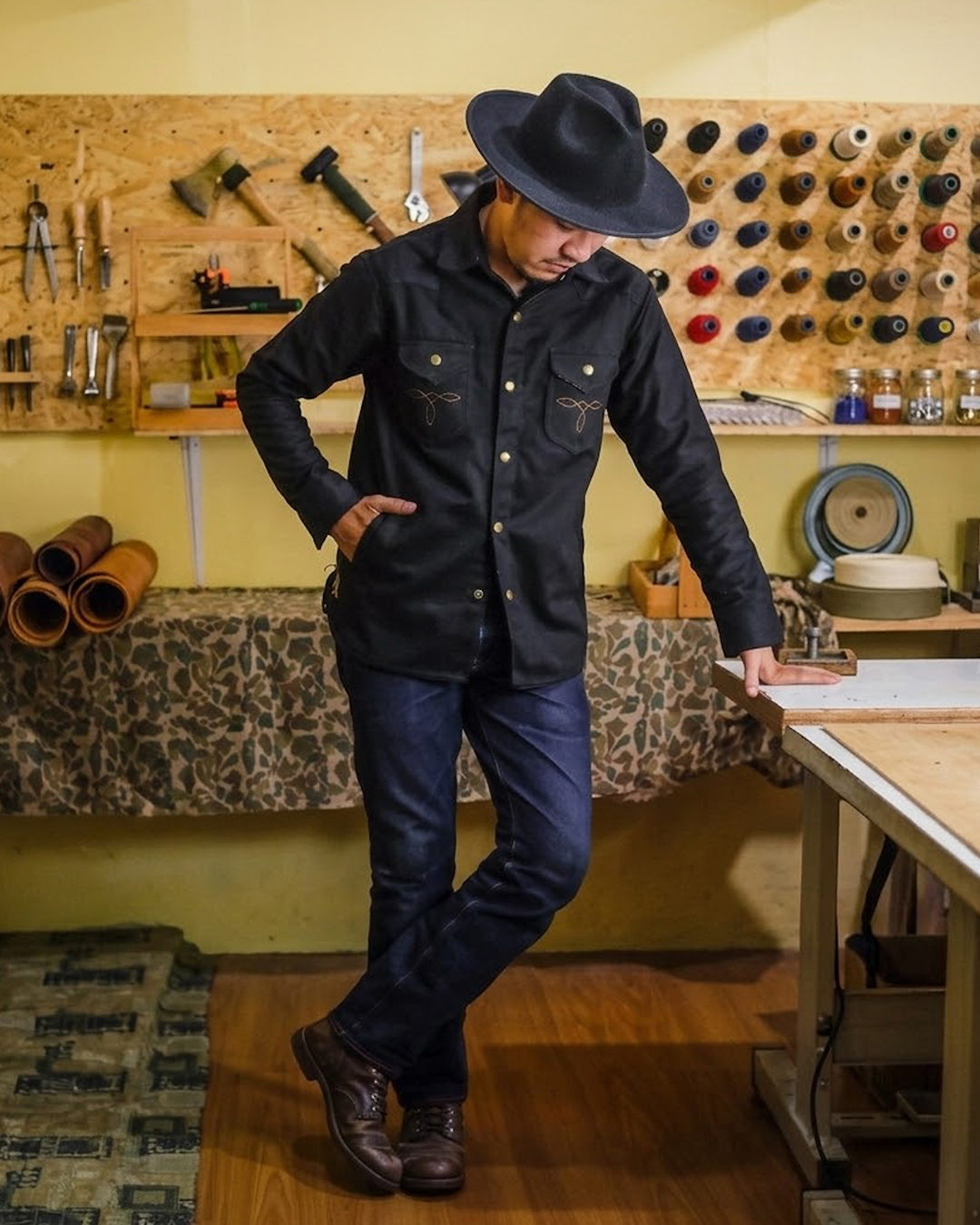 Western Shirt - Selvedge Denim Black x Black - Image 9